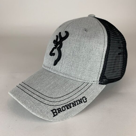 Browning Unisex Gray Black Snapback Trucker Hat - Picture 1 of 4